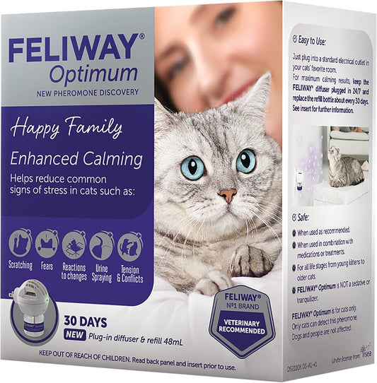Optimum Cat Difusor de feromonas calmante mejorado, kit de inicio de 30 días