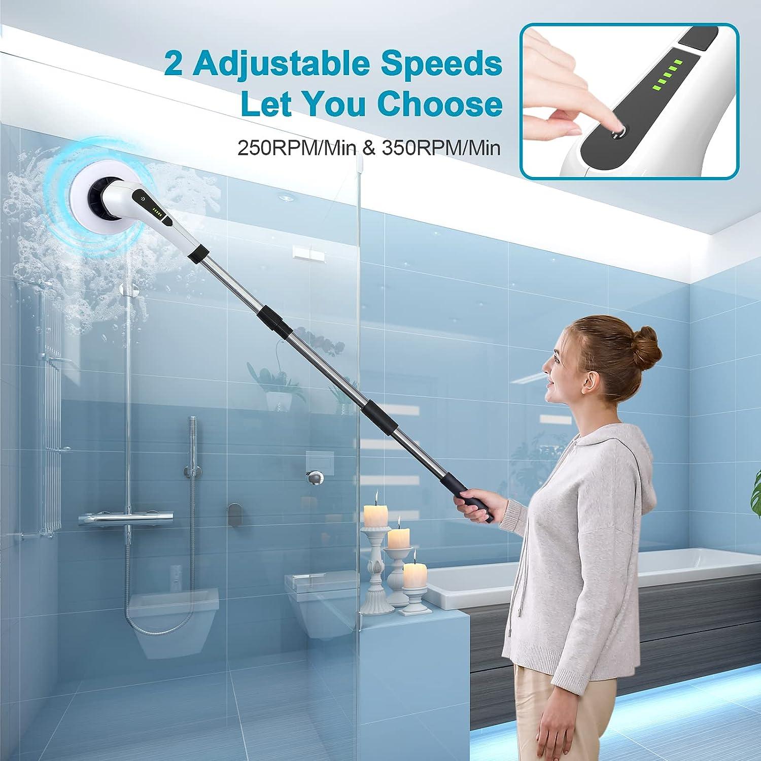 Cepillo de limpieza eléctrico giratorio: limpiador de ducha inalámbrico  para limpiar azulejos de bañera de baño con mango largo | Limpiador  giratorio