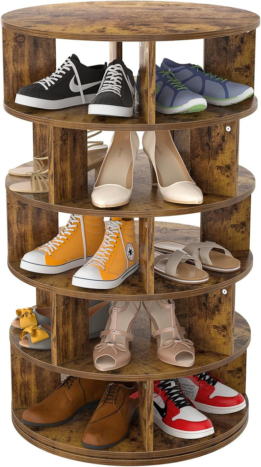 Aheaplus Zapatero giratorio, organizador de zapatos de madera de 5 niveles para