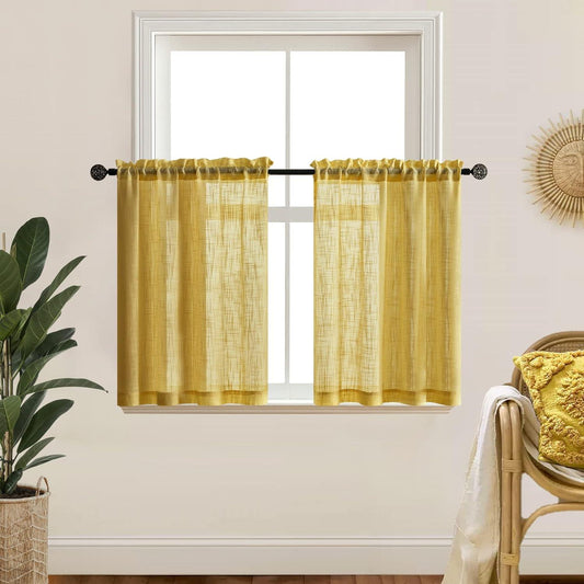 Cortinas de cocina color amarillo mostaza, retro, vintage, de los años 70, con