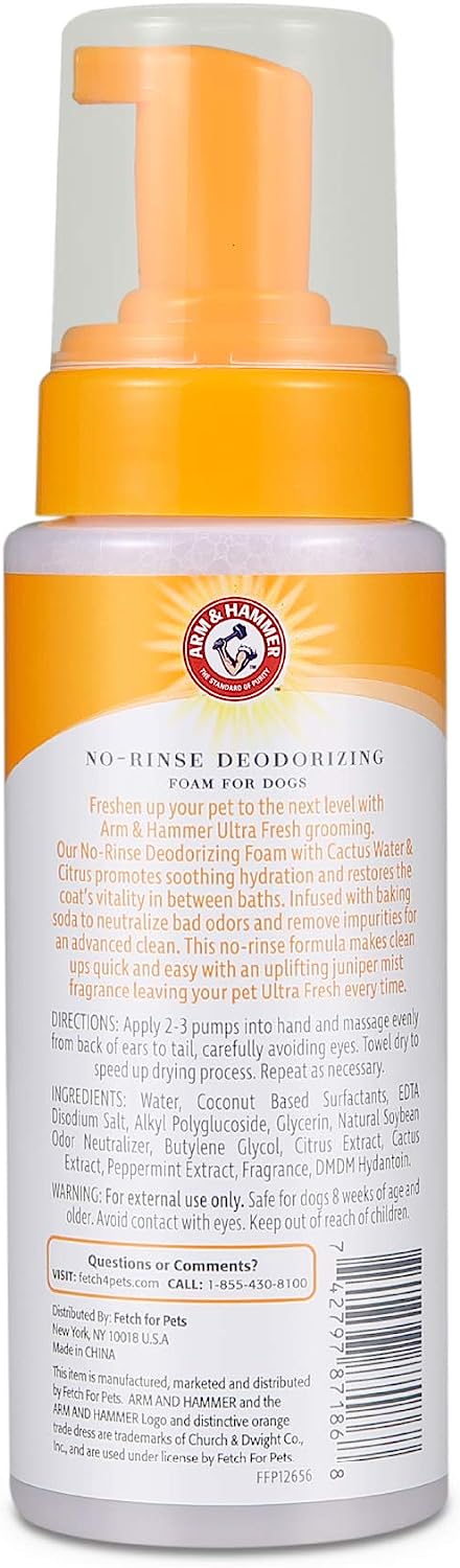 Arm & Hammer Espuma desodorizante ultra fresca sin enjuague para perros, niebla