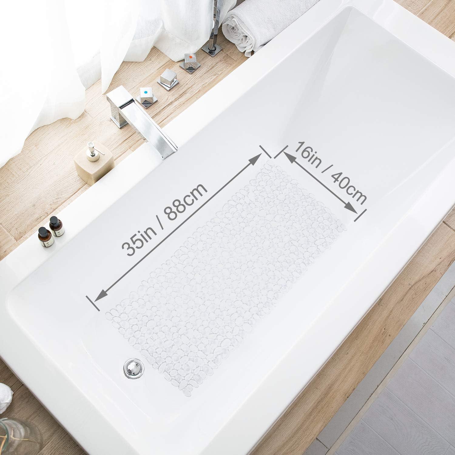 Tapetes de ducha antideslizantes, 15.3 x 35.1 pulgadas de largo, tapete  antideslizante para bañera de baño, tapetes de ducha antideslizantes para