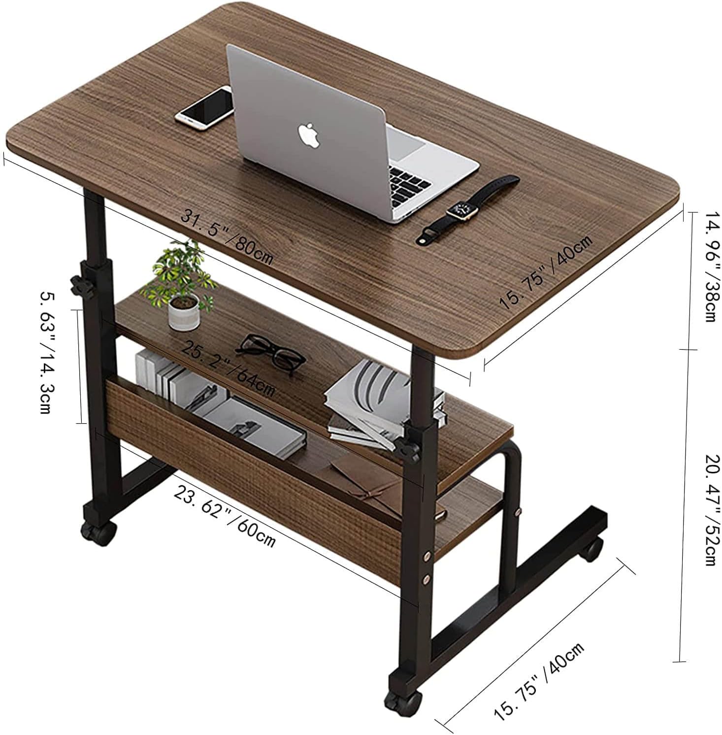 Mesa de madera para ordenador portátil con ruedas, estante de