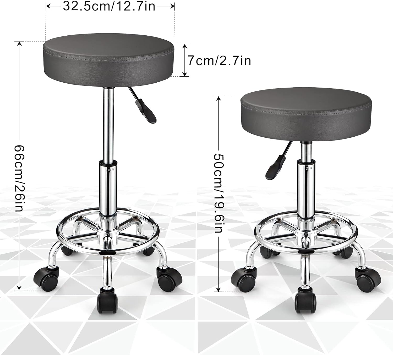  FNZIR Taburete giratorio con ruedas Taburetes rodantes redondos  de cuero PU Altura ajustable Blanco : Productos de Oficina