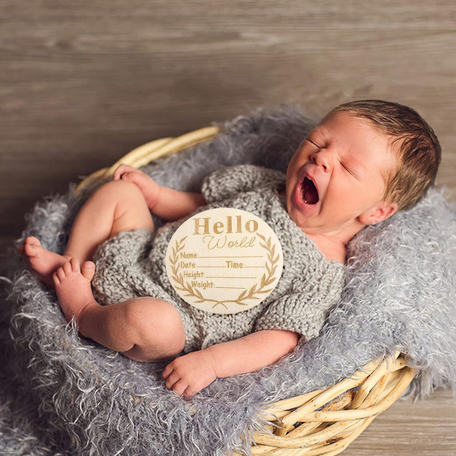 Letrero de anuncio de bebé, letrero de Hello World para recién nacido,  letrero de nombre de bebé, letrero de anuncio de nacimiento para foto
