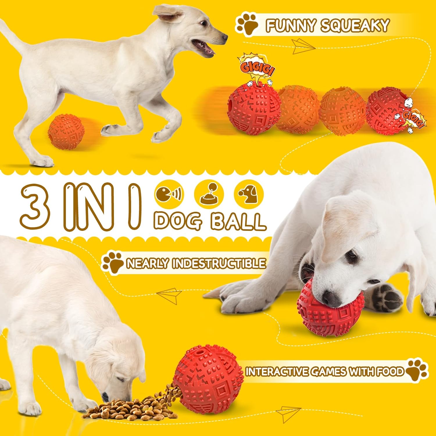Pelota de juguetes para perros, bola de golosinas para perros, juguetes  interactivos para perros, pelota chirriante segura (verde, 4.2 pulgadas)