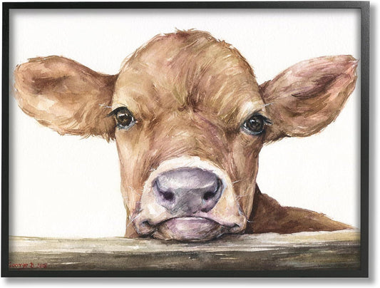 Industries Lindo bebé vaca animal acuarela pintura enmarcada Giclée diseño de - VIRTUAL MUEBLES