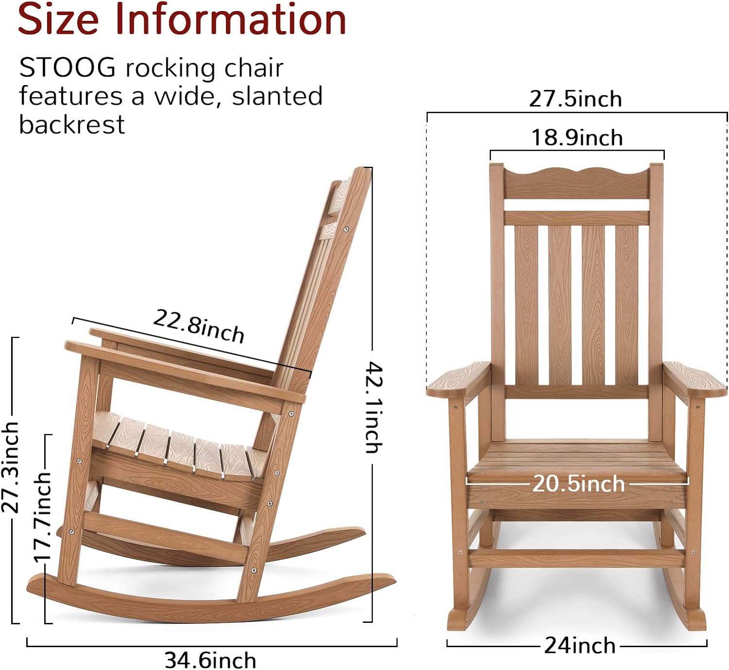 Giantex Silla mecedora de madera, porche de madera y balancín de patio con  asiento y respaldo de rejillas, mecedora Adirondack, muebles de acento para