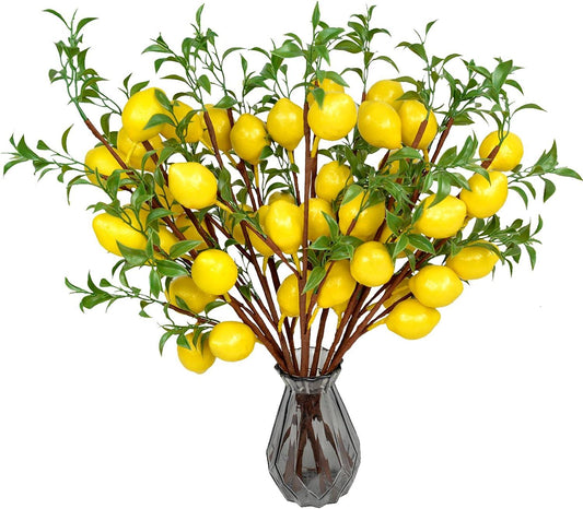 6 piezas de limones falsos, ramas de limón artificial amarillo para cocina, - VIRTUAL MUEBLES