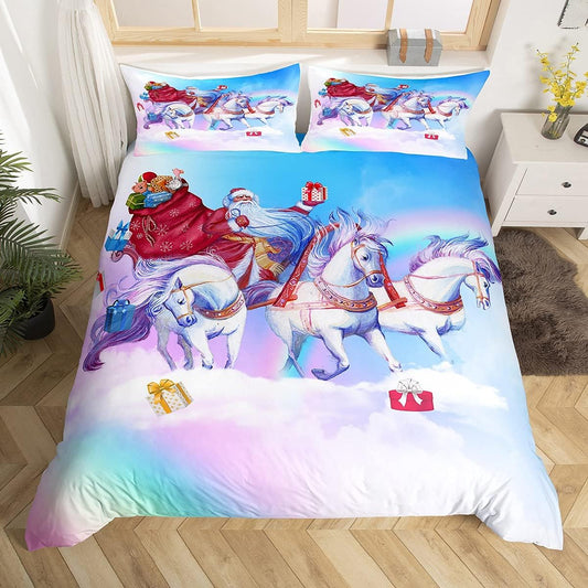 Funda de edredón de Papá Noel, lindo juego de ropa de cama de caballo de