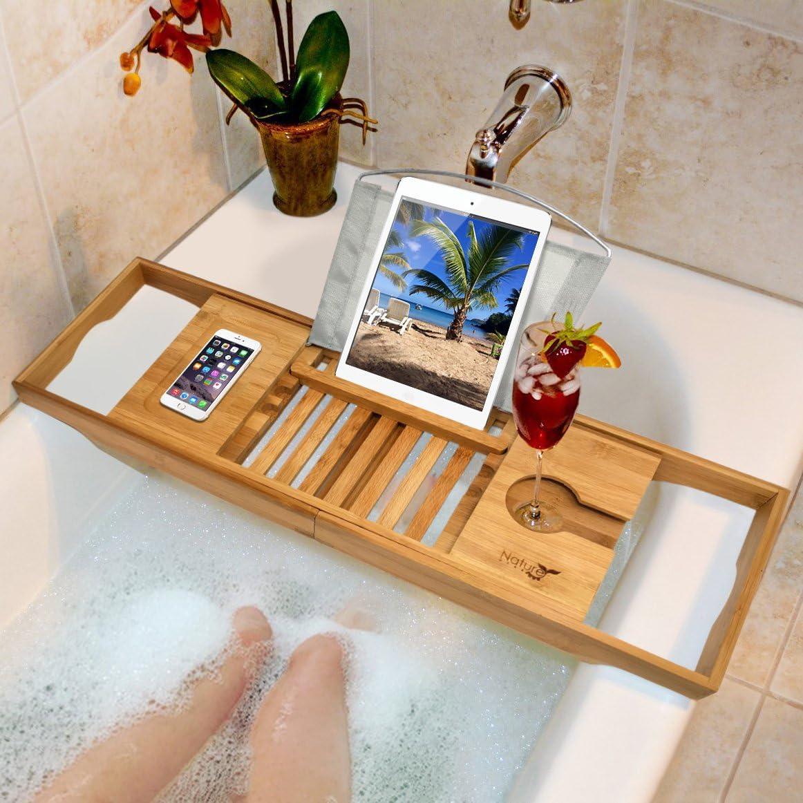 ZYFAB Bandeja de madera de lujo para bañera, bandeja de baño de nogal  premium, soporte de bañera para tabletas, libros, velas, accesorios de  baño, A