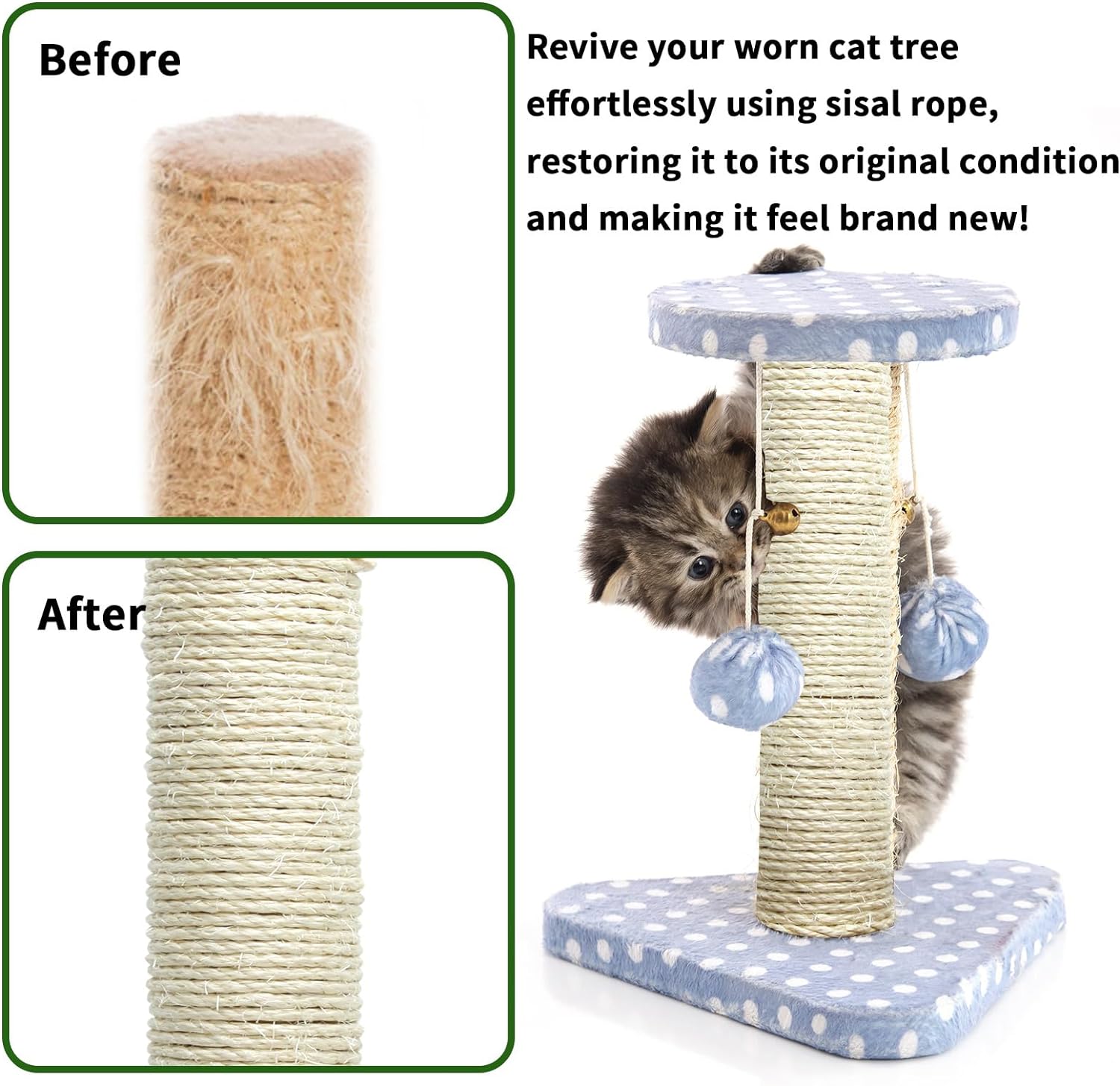 Cuerda de sisal para gatos de 164 pies y 0.157 in para reparación y reemplazo