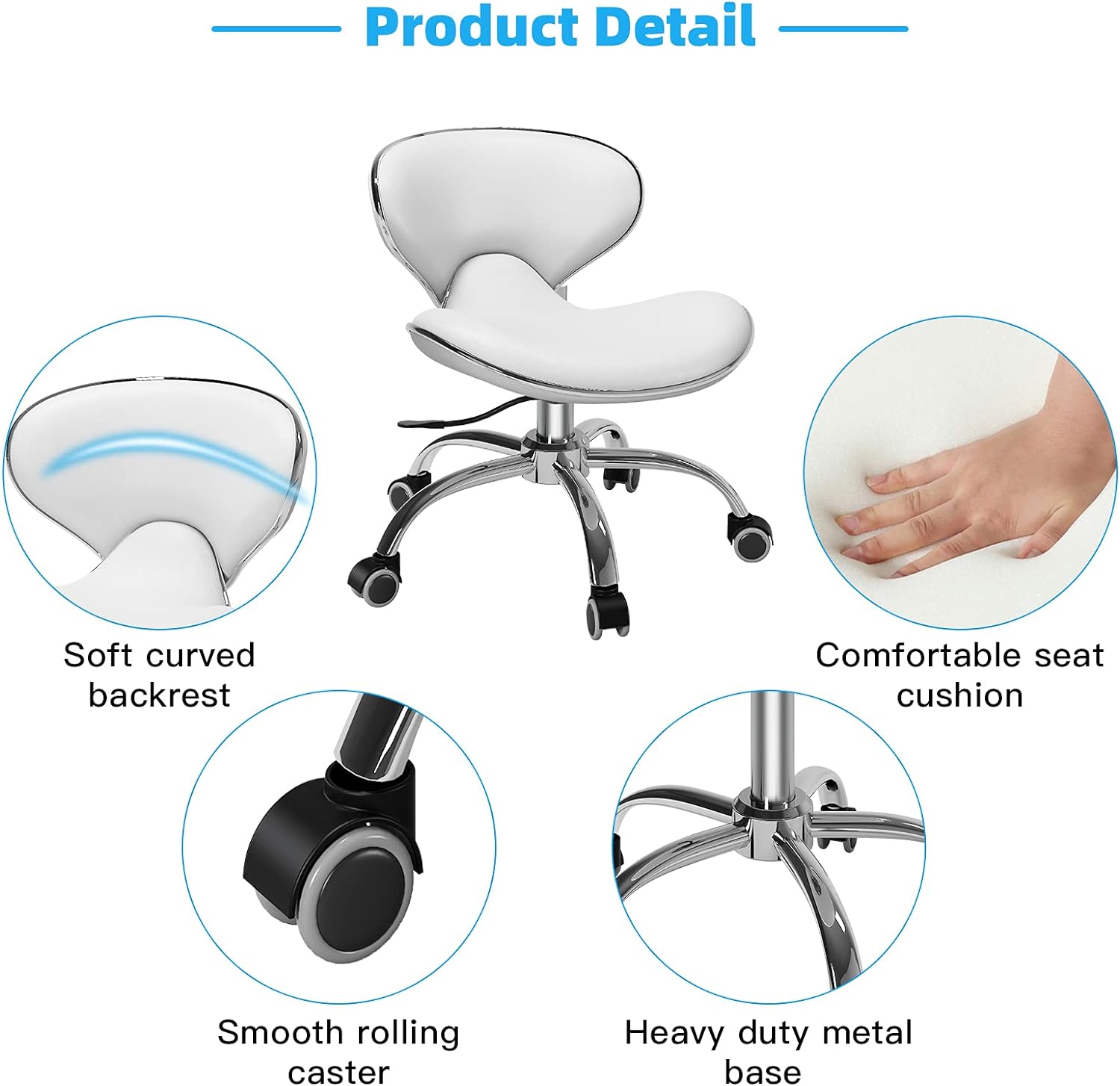 Taburetes de pedicura para tecnología de uñas, silla giratoria de altura corta