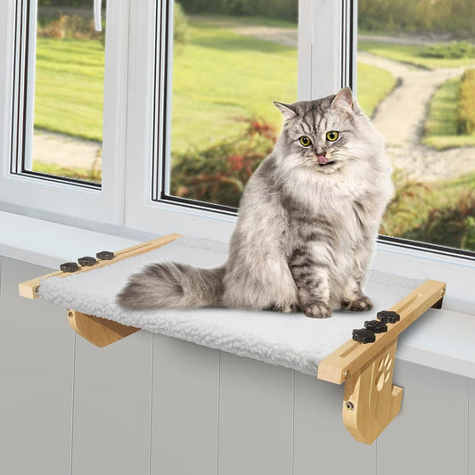 Hamaca resistente para ventana de gato con marco de madera y metal, no requiere