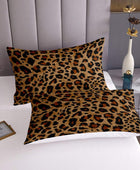 Juego de ropa de cama con estampado de leopardo marrón para adultos, funda de