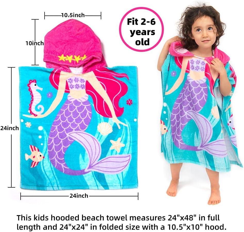 Toalla de playa con capucha para niños pequeños, 100% algodón, suave, de secado - VIRTUAL MUEBLES