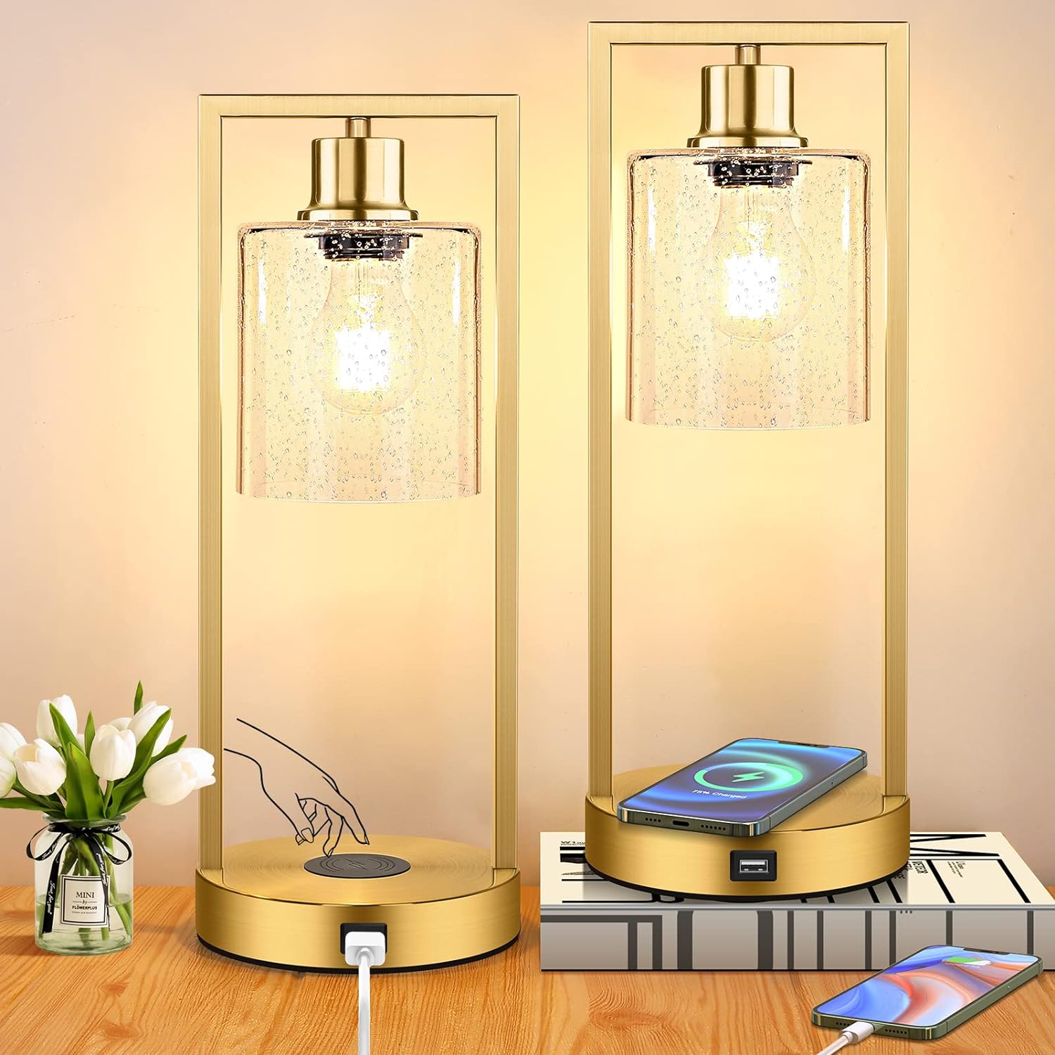 Juego de 2 lámparas de carga inalámbricas doradas para dormitorios lám -  VIRTUAL MUEBLES