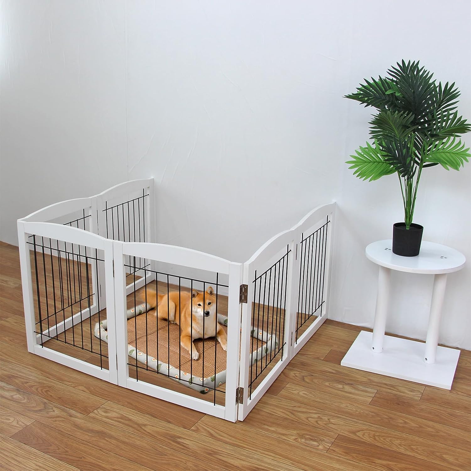 La mejor puerta para mascotas plegable, madera dura, valla para perros de  interior para el hogar, gris