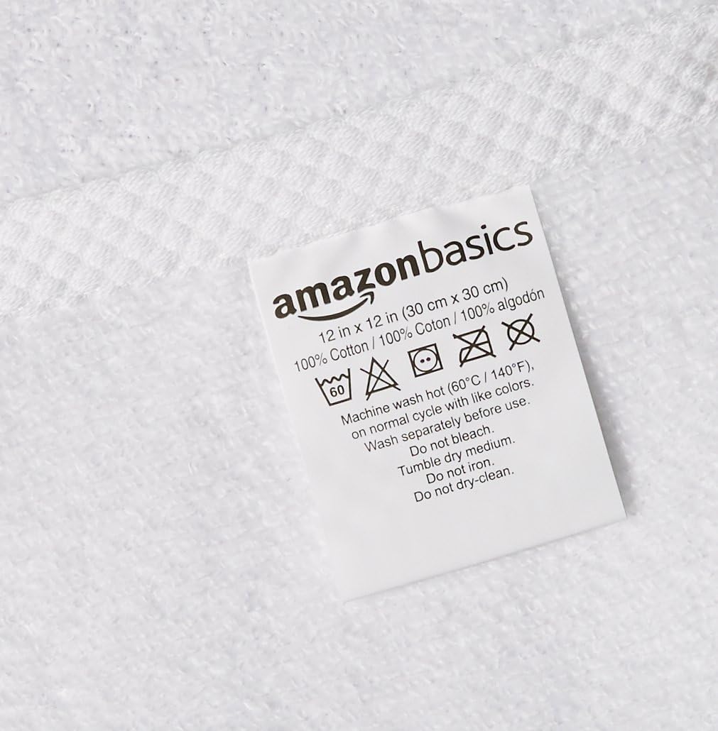 Tienda Basics Toalla de secado rápido, 100% algodón, paquete de 12, color blanco