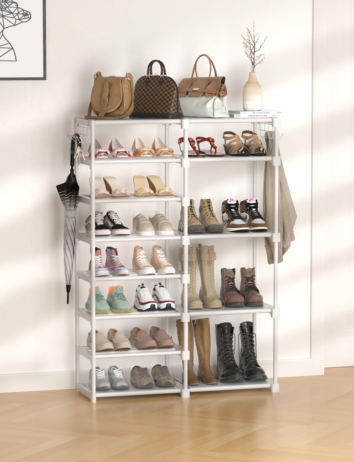 Organizador de almacenamiento de zapatos blanco de 8 niveles, 25-28 pares de