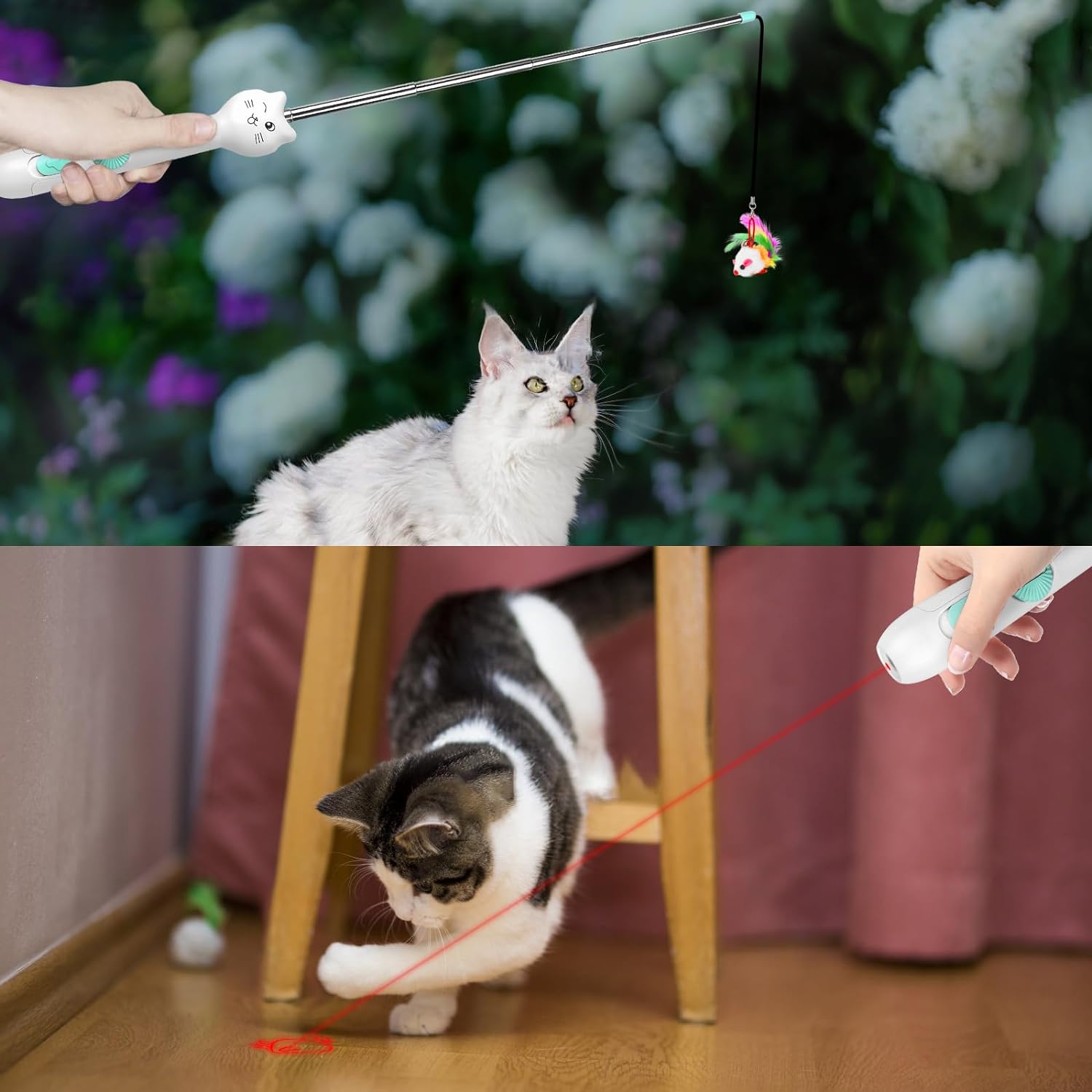 TBTeek Juguetes para gatos, juguete interactivo 2 en 1 para gatos, luz
