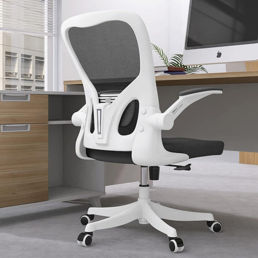 Silla de oficina ergonómica con soporte lumbar y brazos abatibles, sillas de