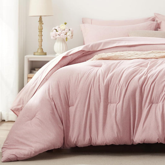 Juego de edredón individual de 5 piezas, cama rosa en una bolsa, tamaño