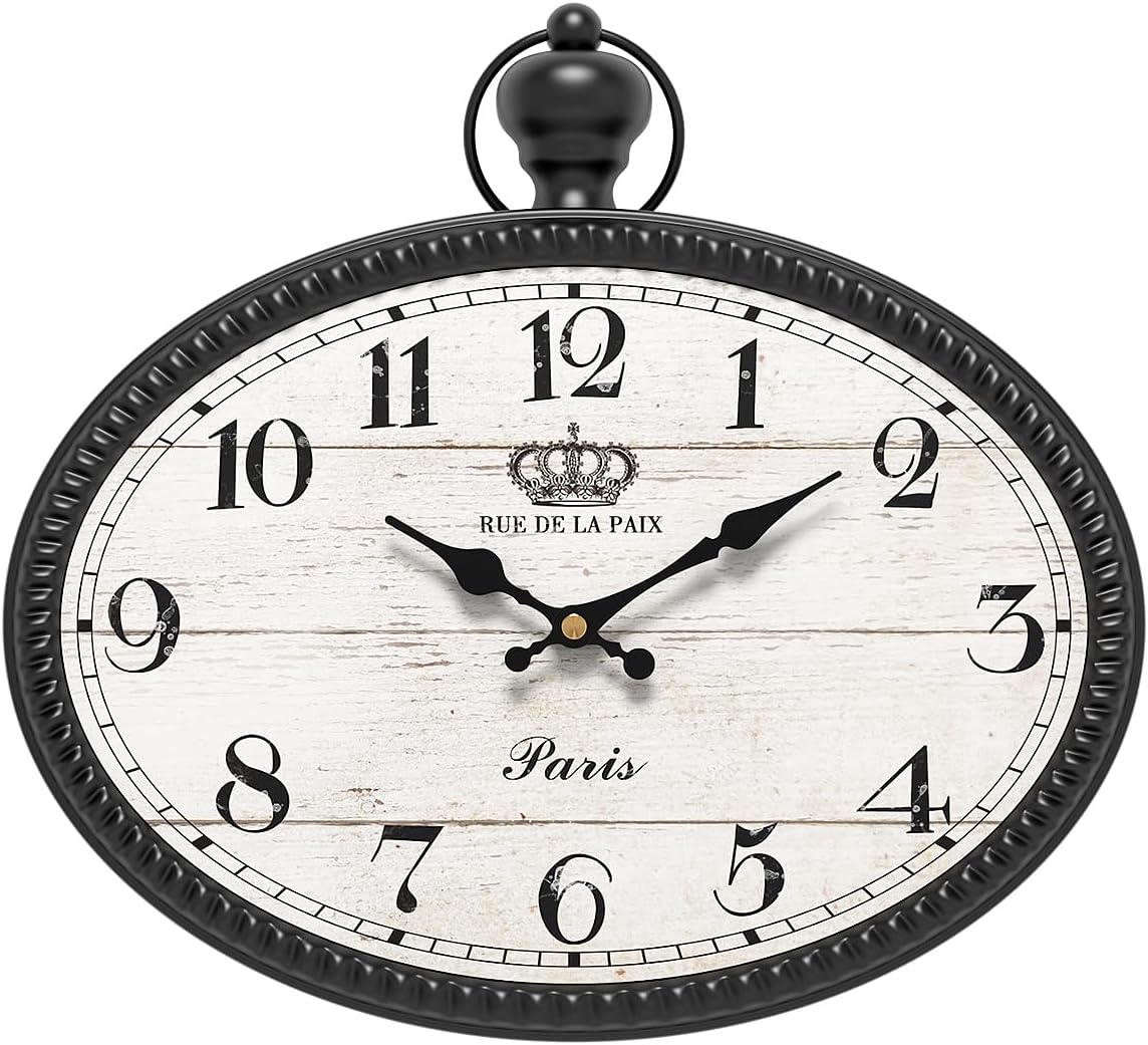 Reloj de pared retro ovalado, estilo rústico vintage, diseño antiguo  blanco, funciona con pilas, decoración silenciosa, relojes de pared grandes  para