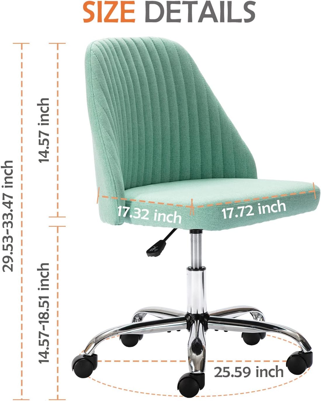 Silla de oficina sin brazos, bonita silla de escritorio de tela moderna, sillas