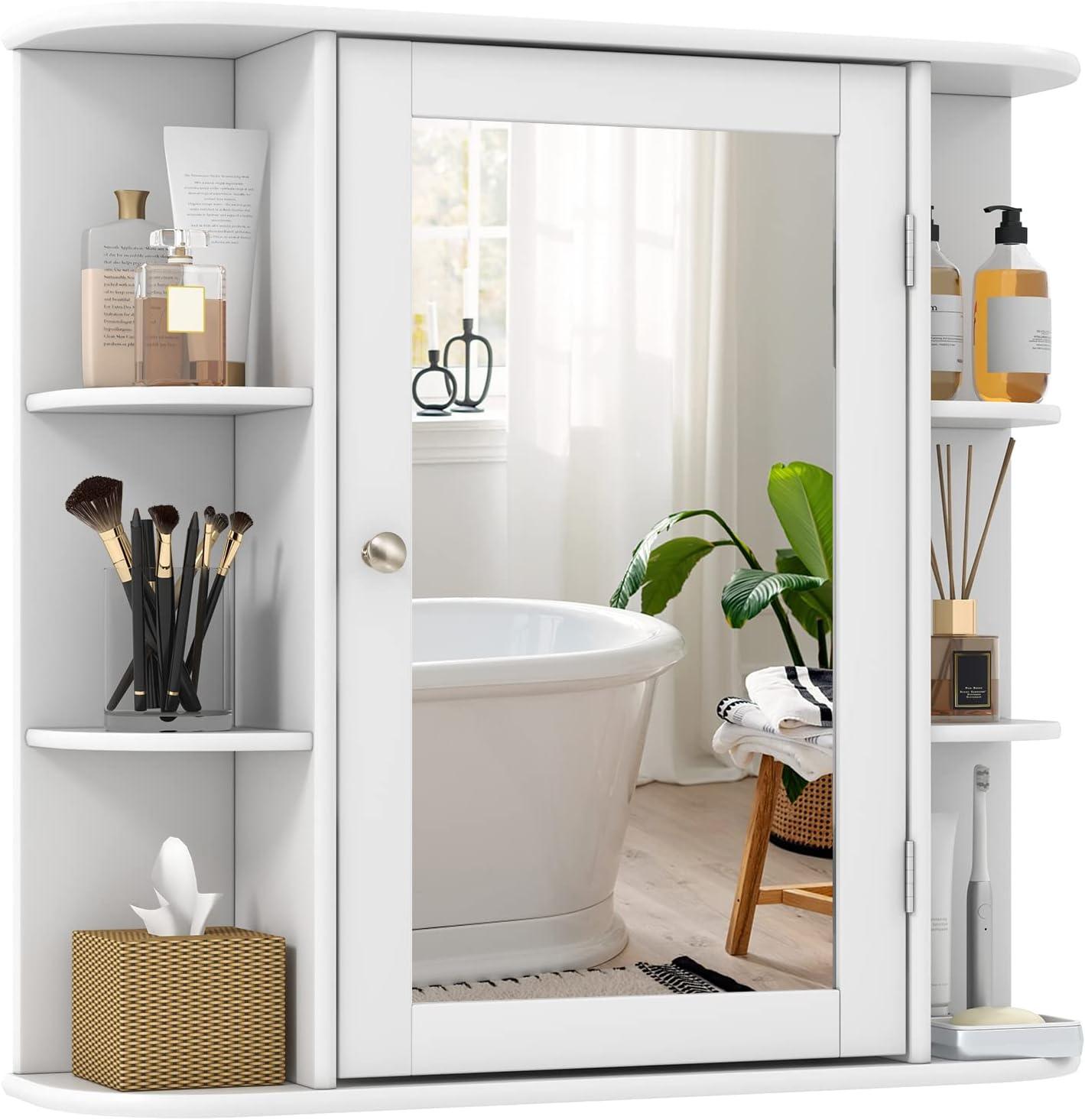  NYW - Armario de pared para baño con espejo, color blanco :  Hogar y Cocina