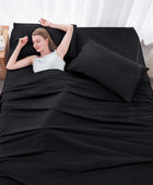 Sábanas de cama King de 4 piezas, juego de sábanas negras para dormitorio con