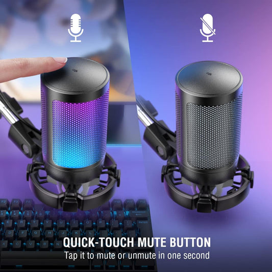 Micrófono USB para PC para juegos, micrófono condensador de podcast con brazo