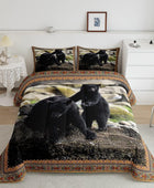 Juego de edredón de oso negro, juego de ropa de cama retro de caza de animales