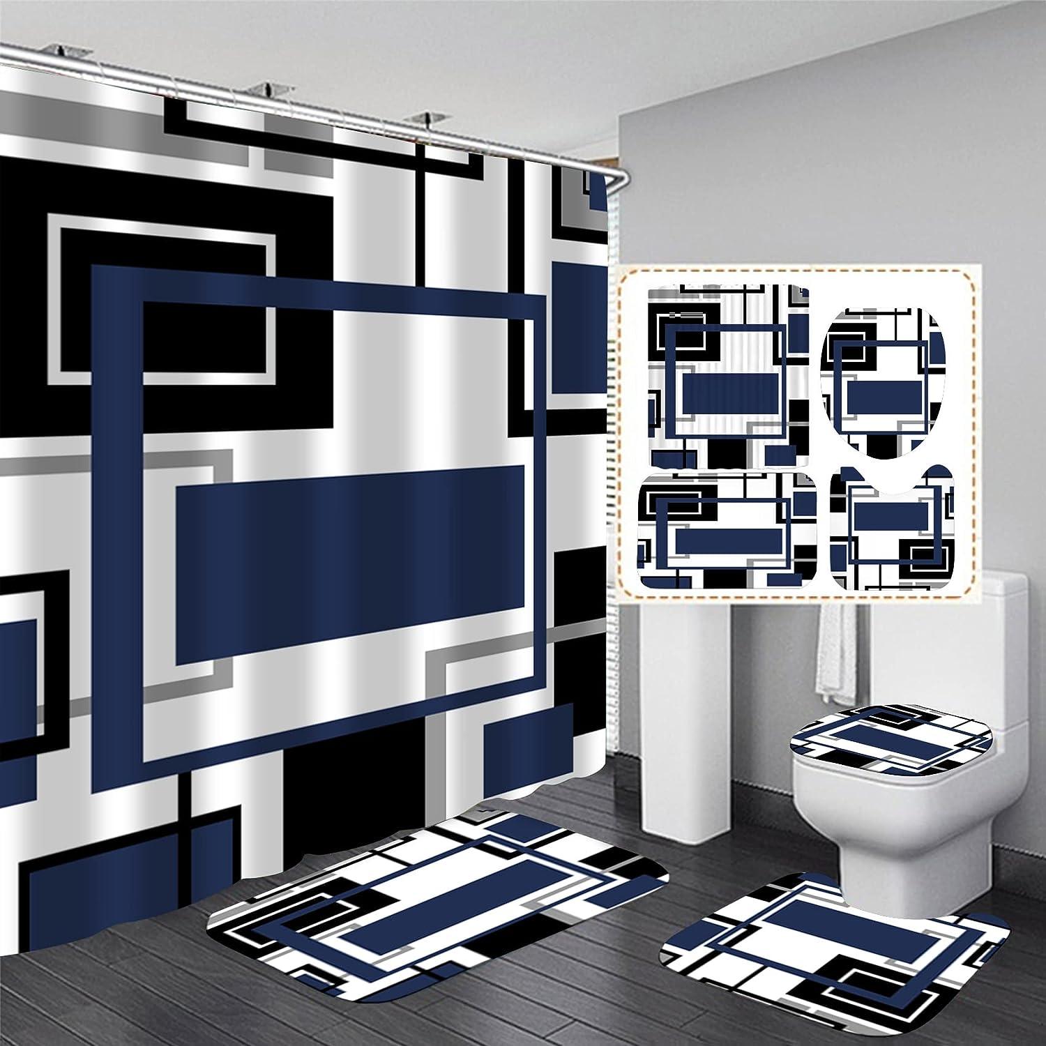 Cortina de ducha geométrica moderna azul, cortinas de ducha impermeabl -  VIRTUAL MUEBLES