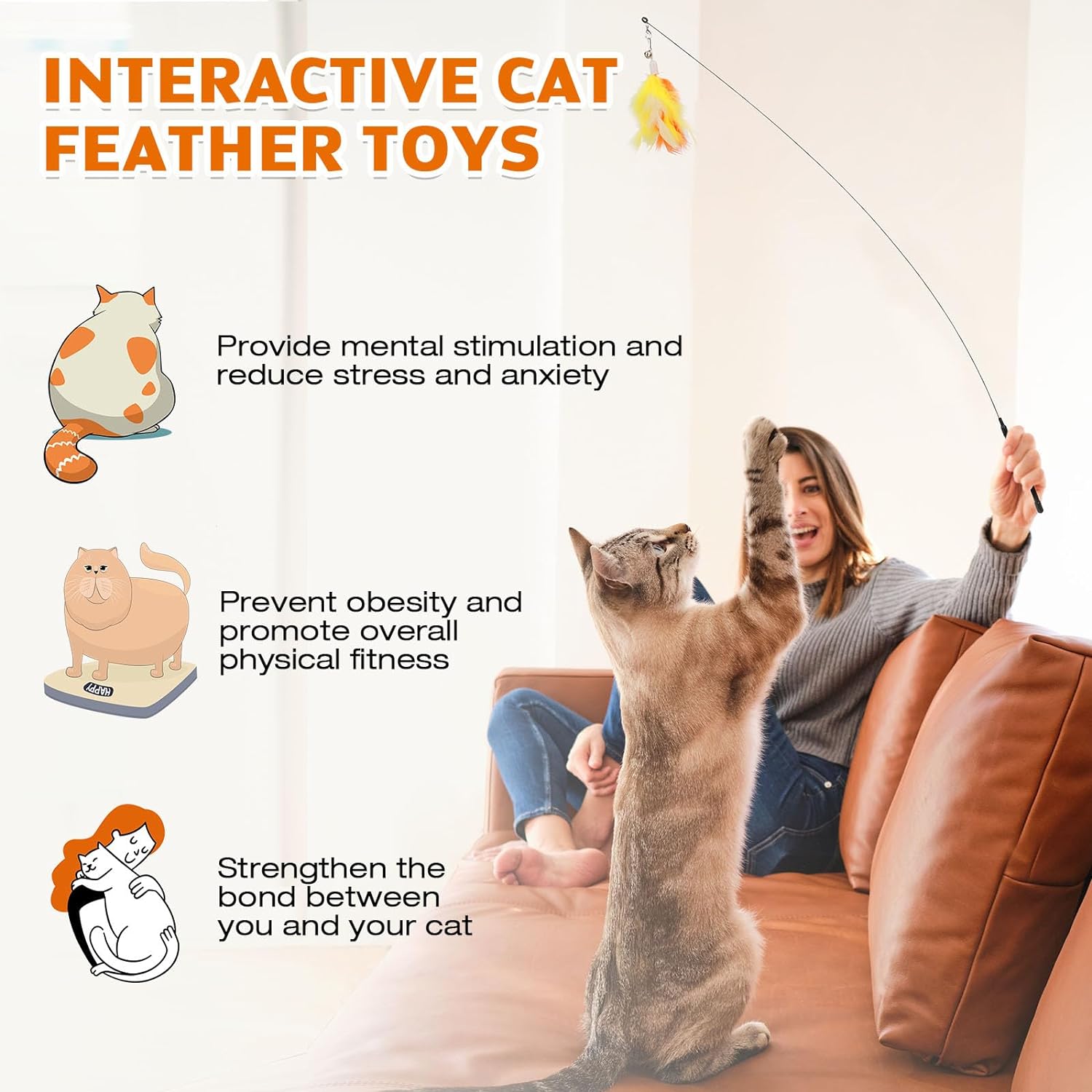 Juguetes para gatos de interior, 9 juguetes interactivos para gatos, 2 varitas