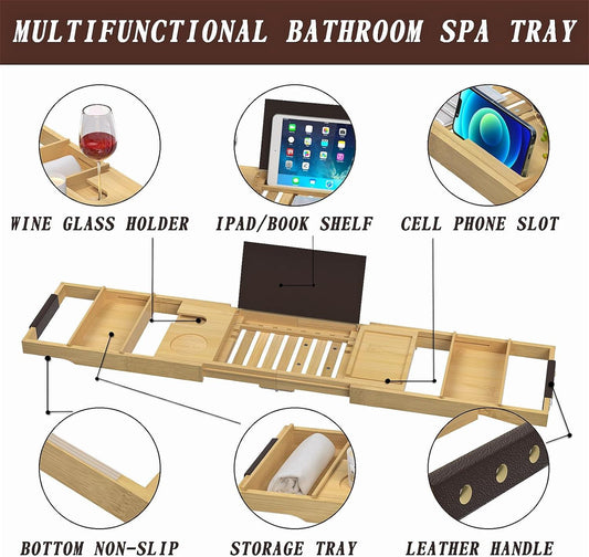 Bandeja de baño de bambú expandible, organizador de baño de madera de lujo con - VIRTUAL MUEBLES