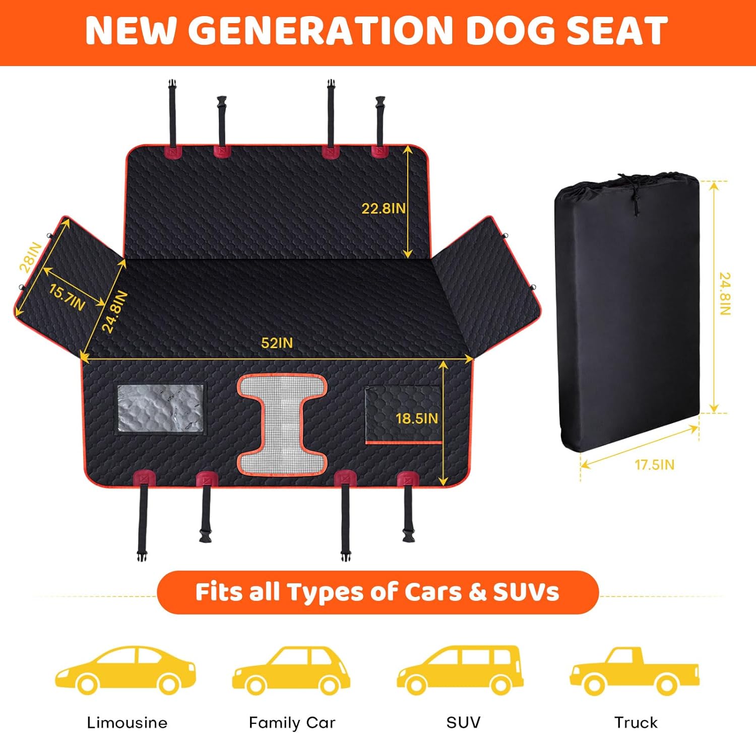 Extensor de asiento trasero para perros, funda de asiento de coche para  perro de fondo duro para asiento trasero cama para colchón de campamento