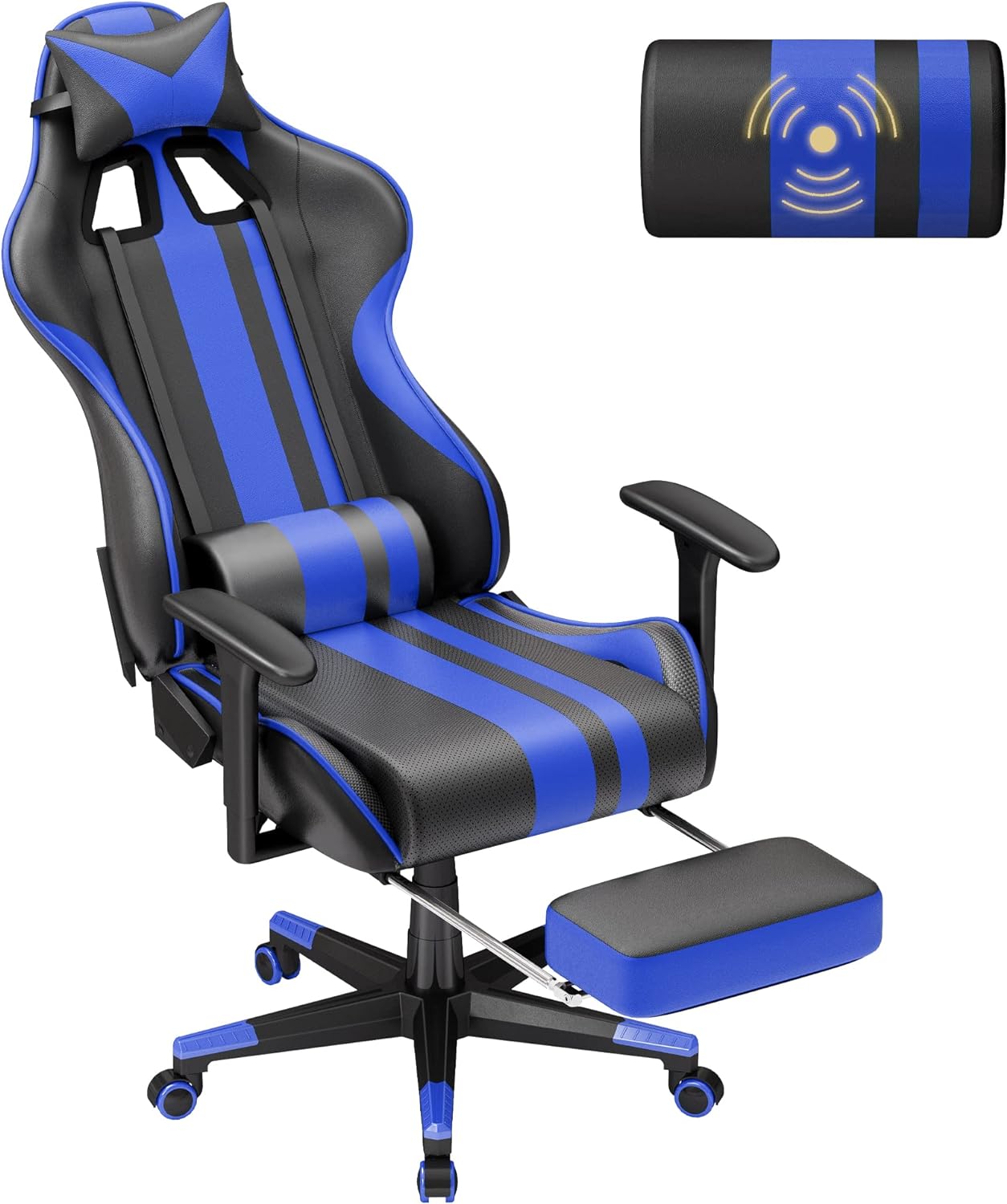 Silla de juegos azul con reposapiés sillas ergonómicas de cuero para adultos