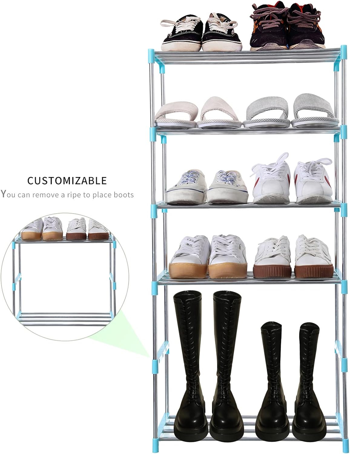 Jucaifu Zapatero pequeño apilable, entrada, pasillo y armario, ahorro de  espacio de almacenamiento y organización (3 niveles, azul)