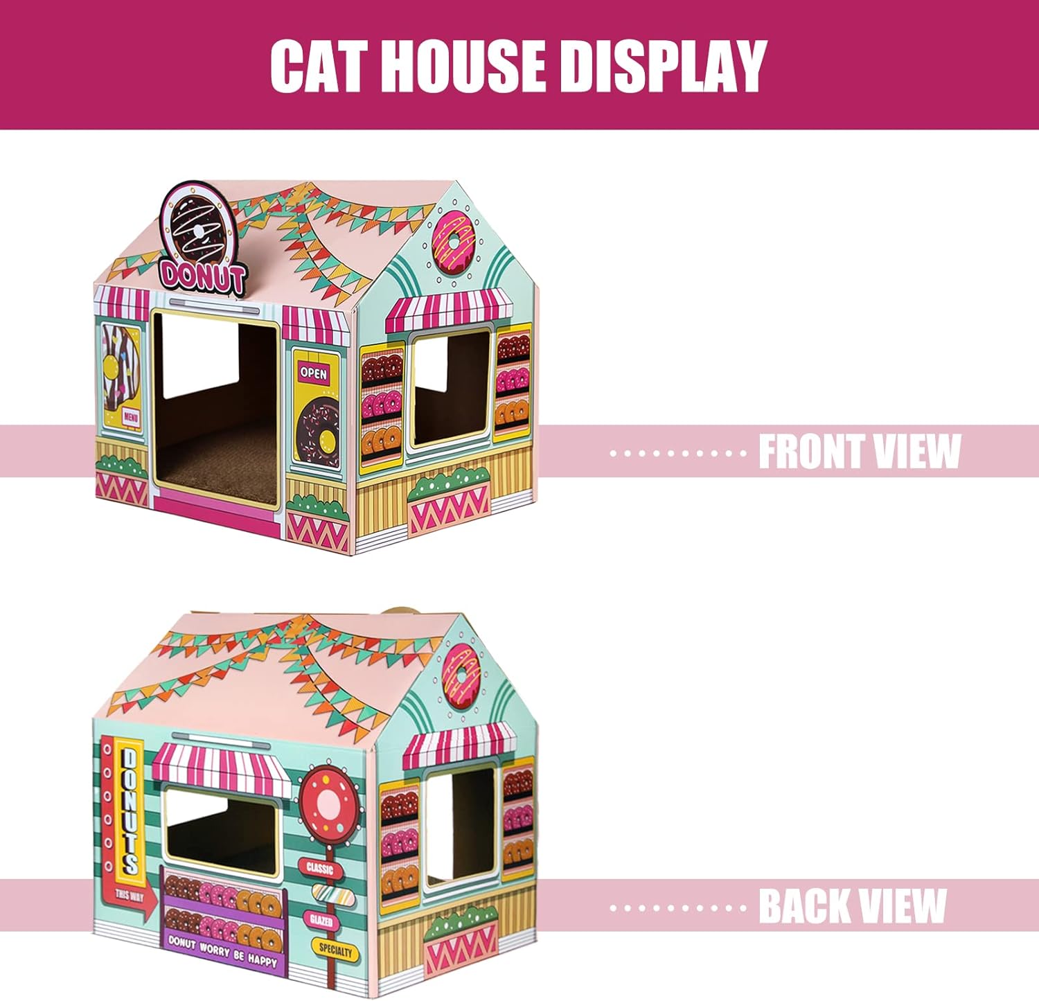 Casa de cartón para gatos con rascadorhierba gatera, (16.5 x 12 x 15 pulgadas),