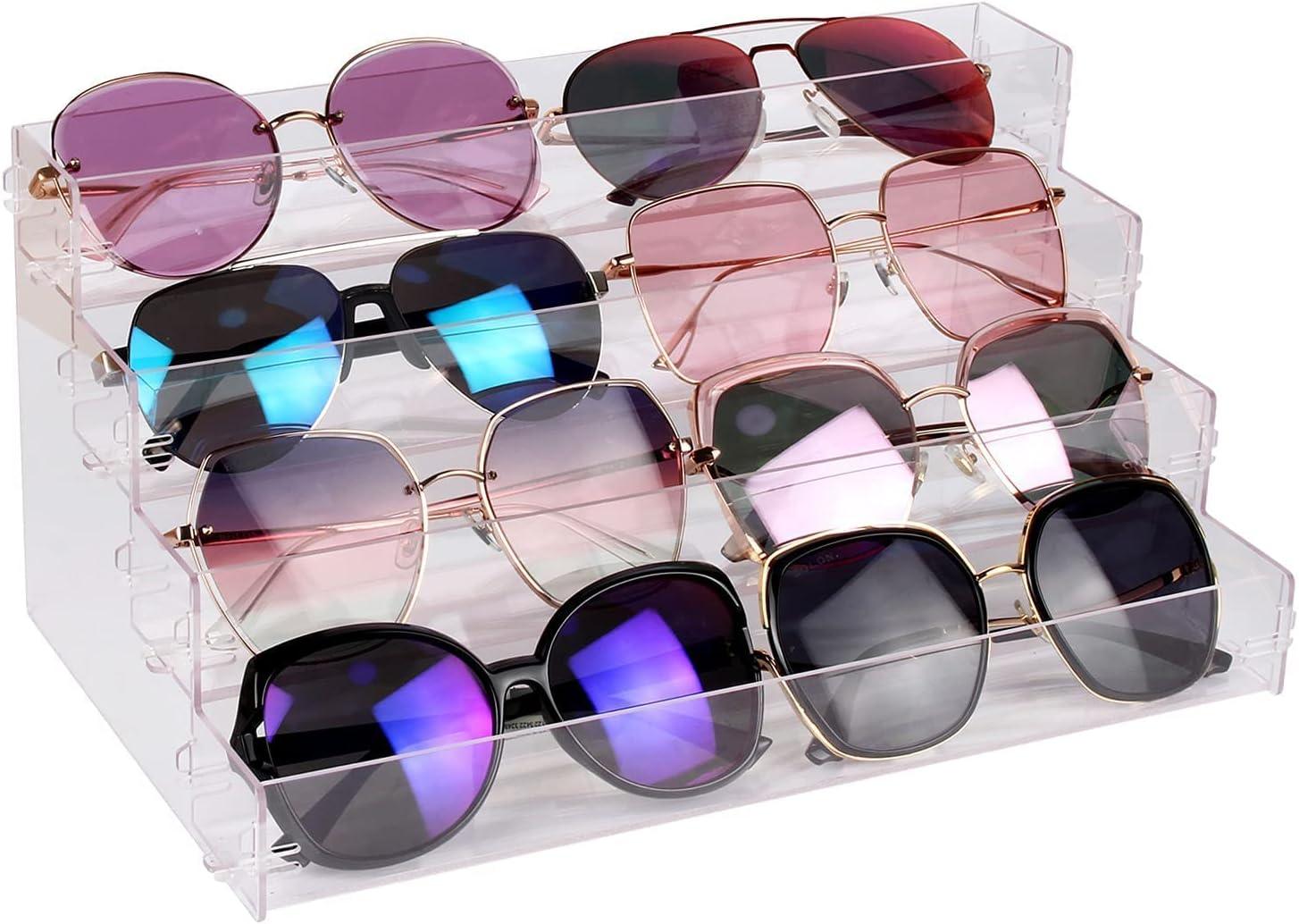 Organizador de lentes de sol de acrílico, 2 piezas, soporte transparente  para lentes de sol con 4 cajones, organizador de lentes para mujer, soporte