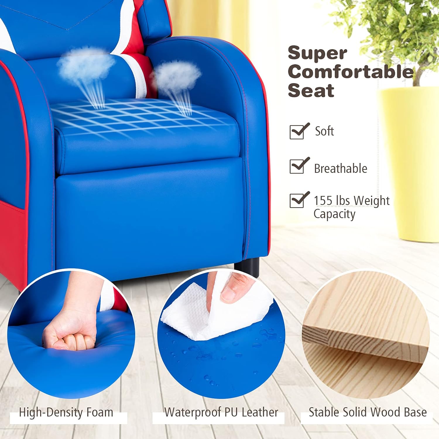 Silla reclinable para niños con reposapiés reposacabezas soporte lumbar y