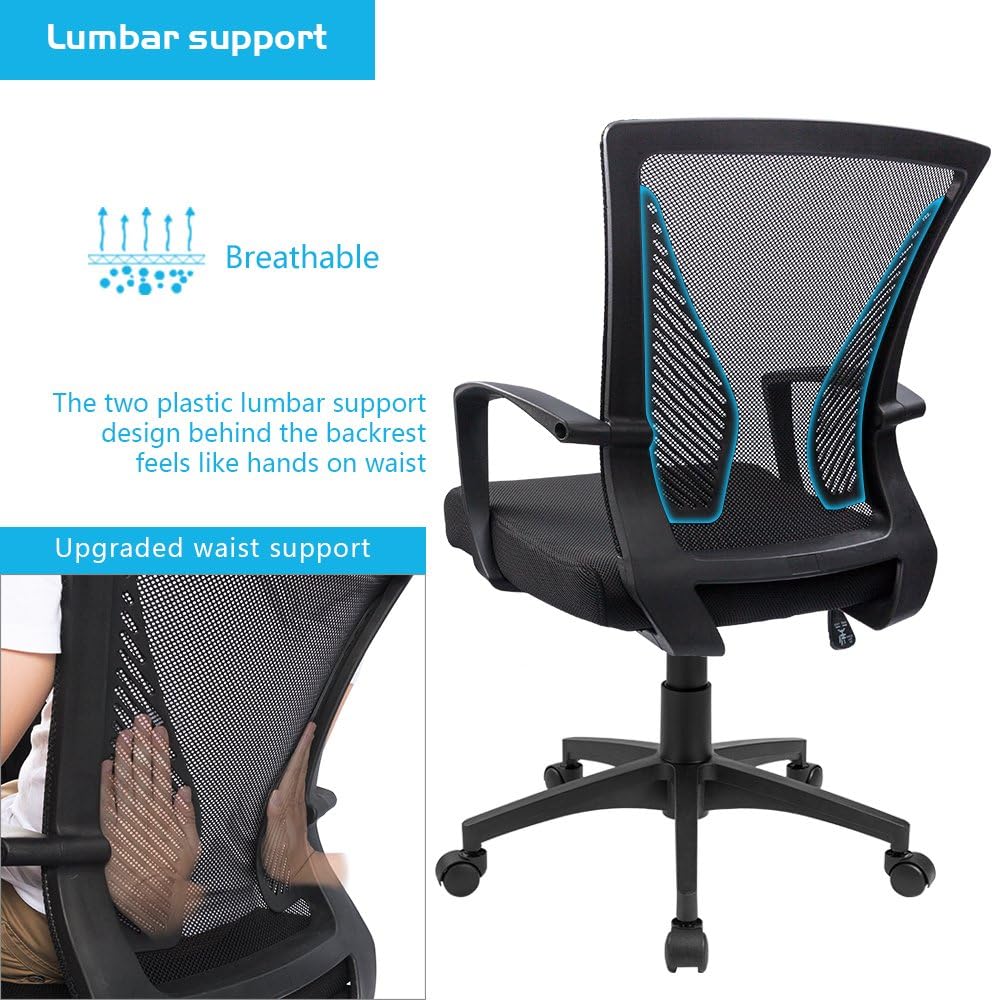 Silla de oficina con respaldo medio, silla de escritorio con soporte lumbar
