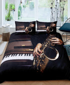 Funda de edredón de saxofón, juego de cama de piano con temática de música de