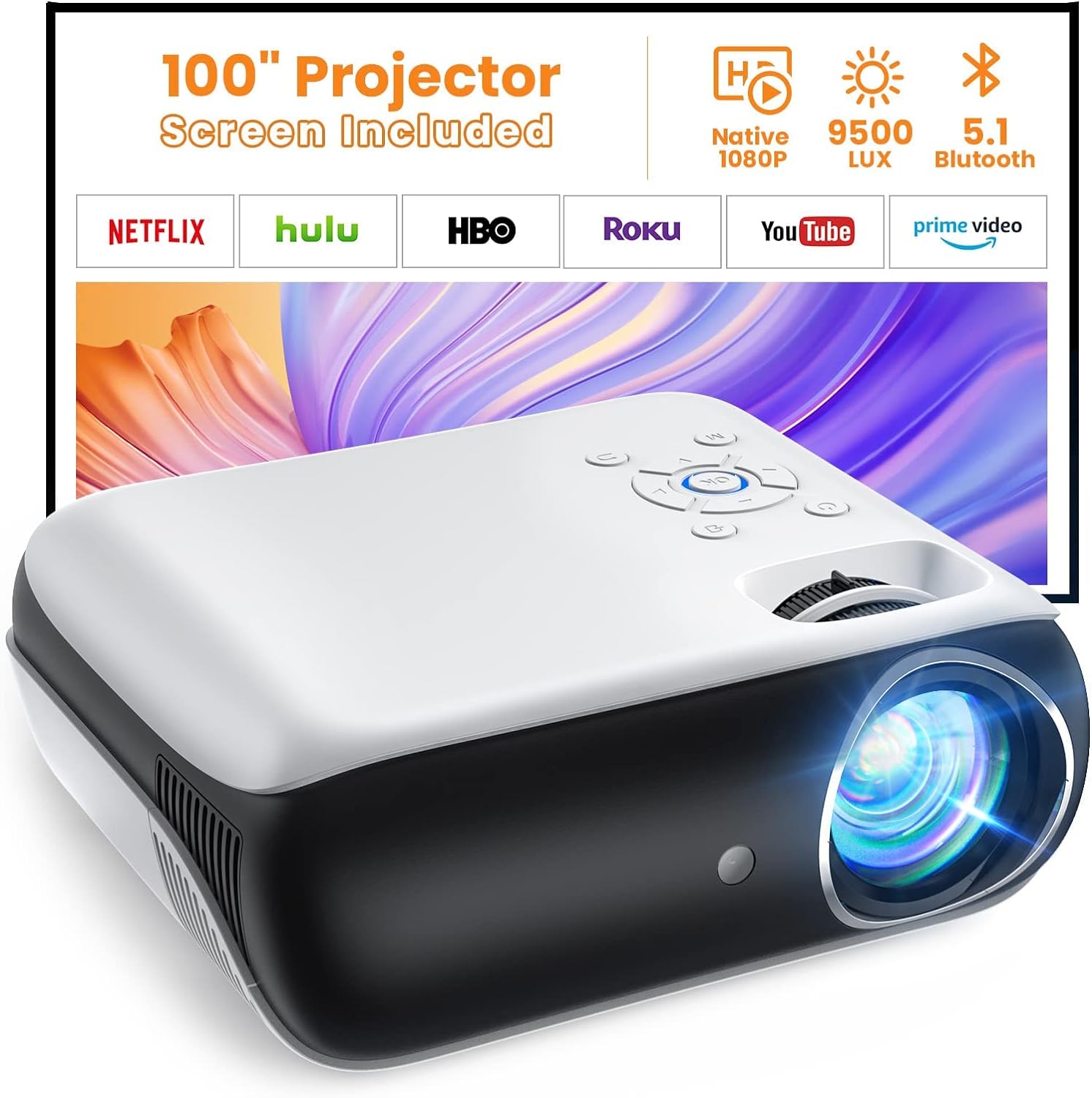 Proyector proyector Bluetooth nativo 1080P con pantalla de 100