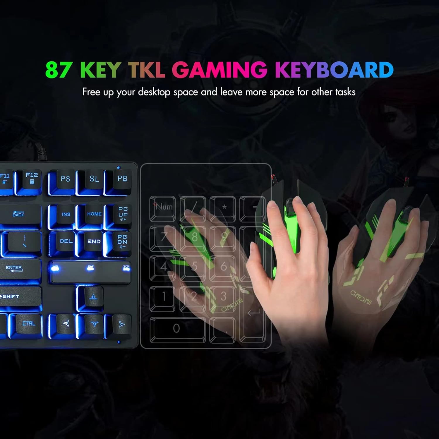 Combo de teclado y mouse TKL para juegos de 87 teclas, teclado retroiluminado