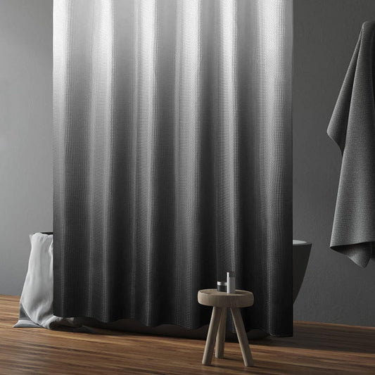 Cortina de ducha negra, tejido de gofre, cortina de ducha de tela degradada - VIRTUAL MUEBLES
