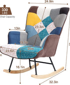 Mecedora, diseño bohemio con tela de lino, base de madera maciza, silla