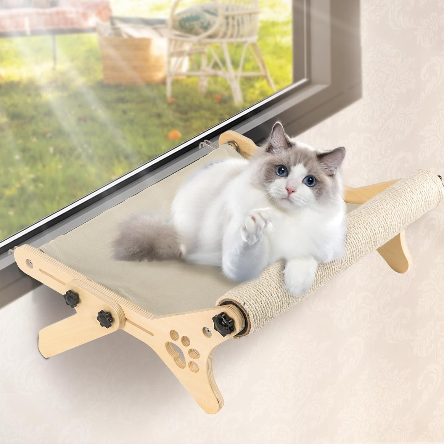 Percha para ventana de gato con poste rascador para gatos, hamaca para -  VIRTUAL MUEBLES