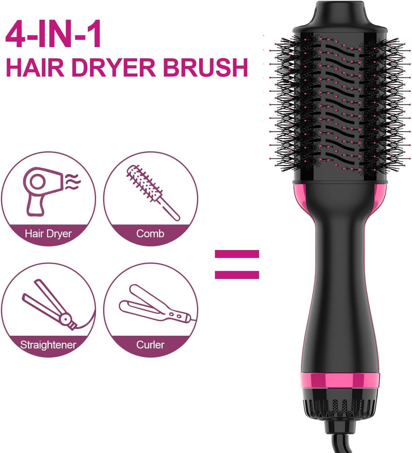 Cepillo secador de pelo, cepillo secador de pelo en uno, secador de pelo de  un solo paso y voluminizador con iones negativos antiencrespamiento